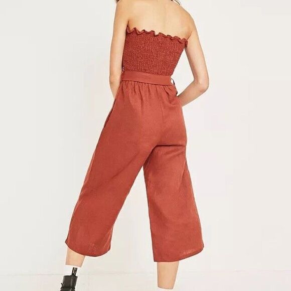 Faithful The Brand Lais Jumpsuit Plain Sangria Linen Smock Strapless Jumpsuit - Picture 7 of 13